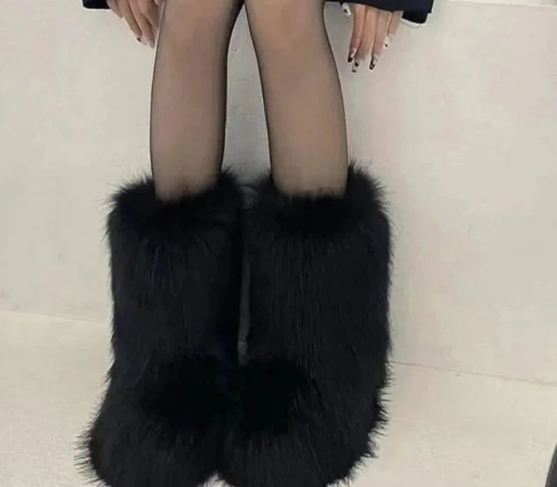 Faux Fox Fur Boots Woman