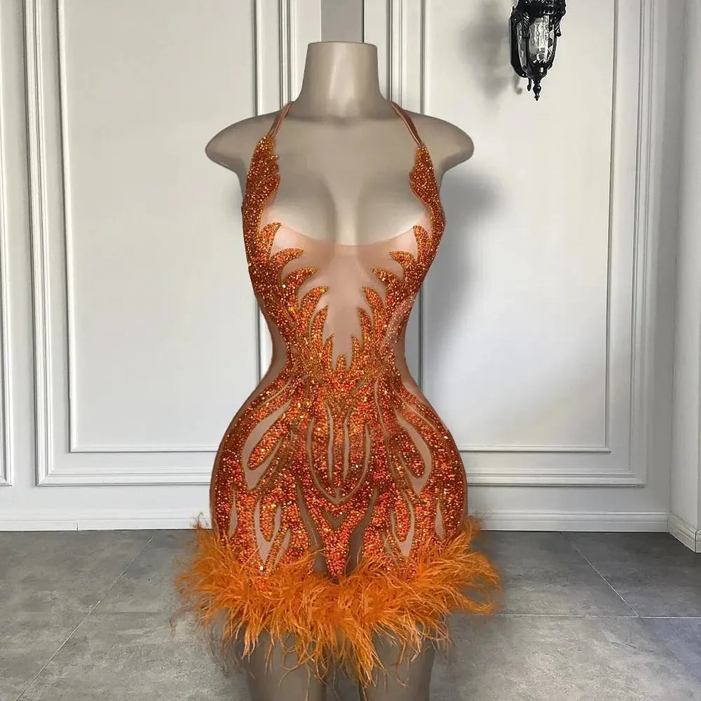 Feather Sparkling Crystal Dresses-Orange - Image #5