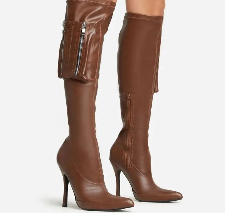 Karenza Pu Leather Knee Length Boots