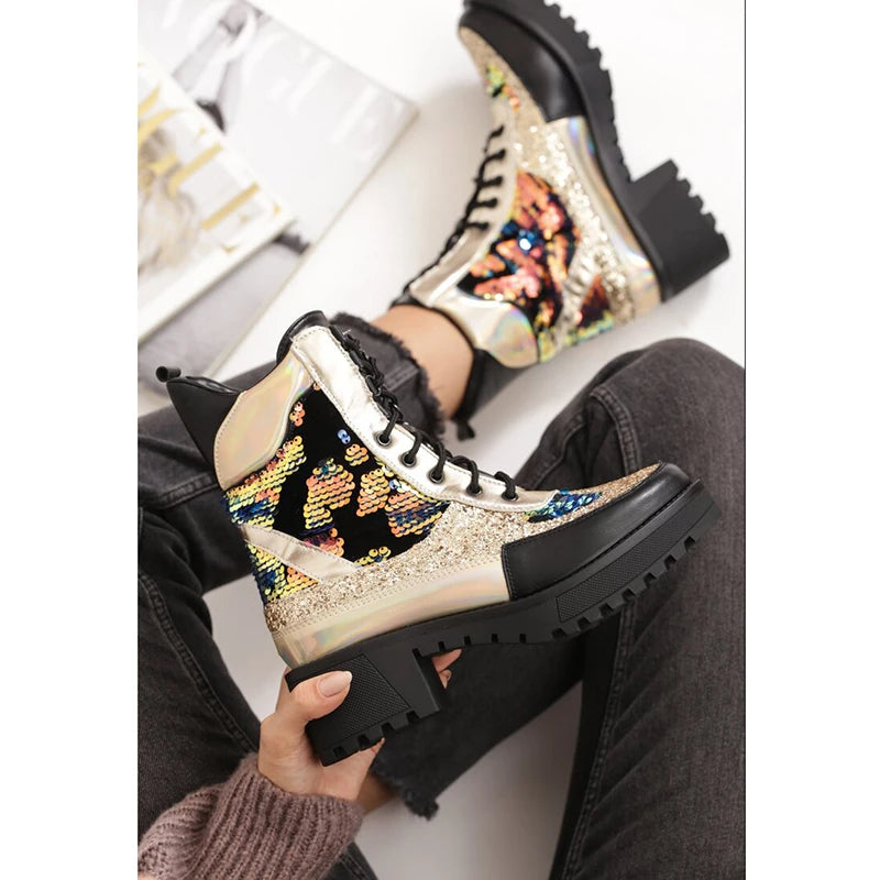 Women's Ankle Boots Platform Lace-Up Boots