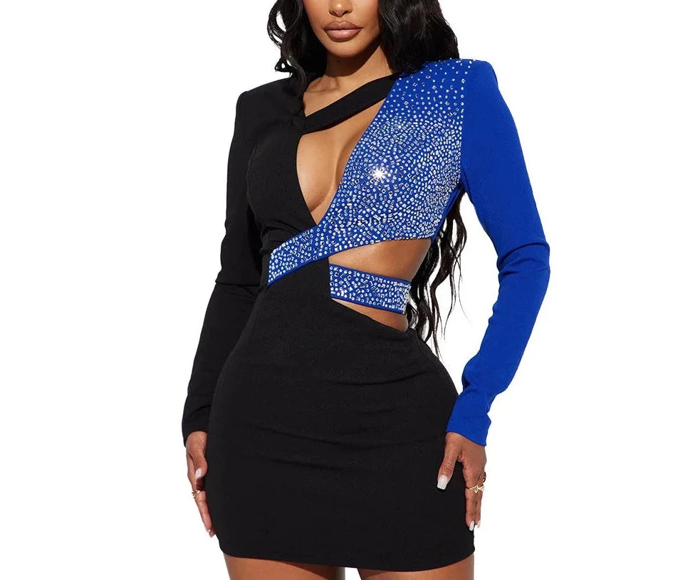 Hollow Out Bodycon Diamond Mini Dress