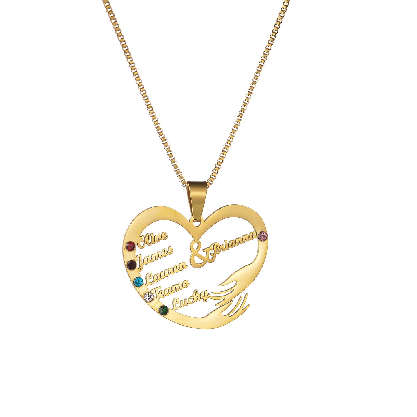 Birthstone Heart Necklace With Engraved Names