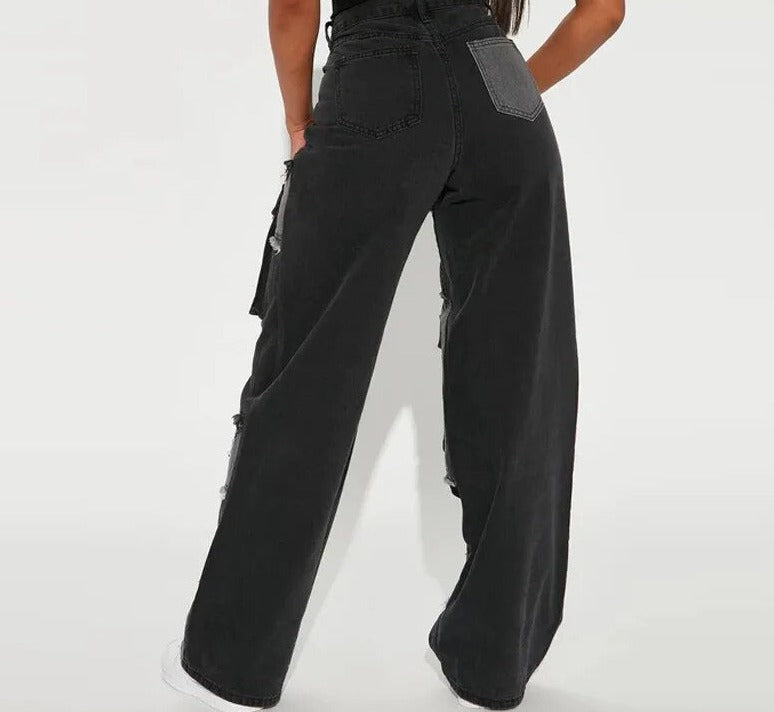 Patchwork Safari Style Straight Denim Pants