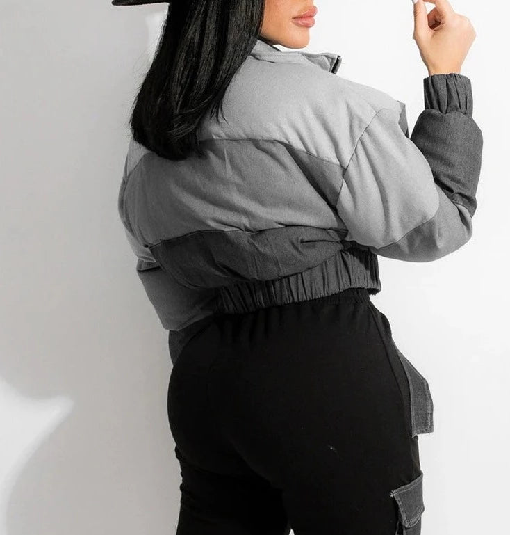 Zipper Puffy Denim Jacket