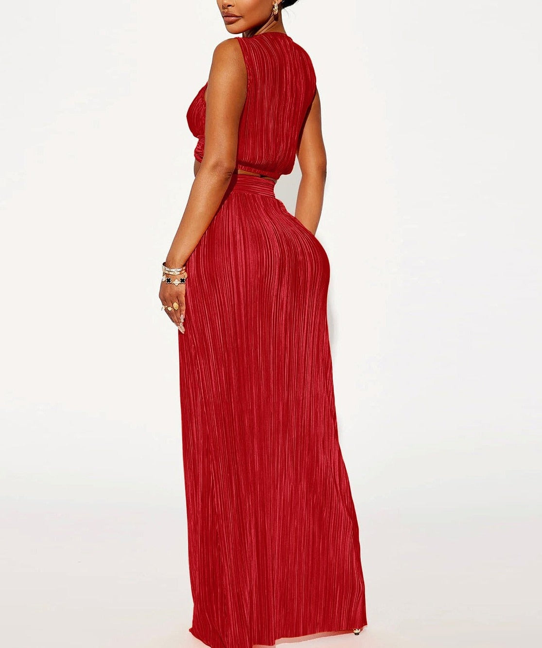 Pleated Women's Set Draped Hem Tank Midi Maxi Outfit Set
