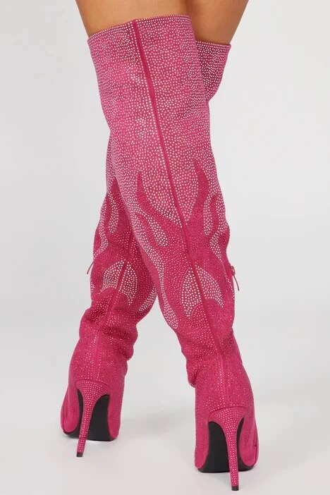 Women Crystal Microfiber Knee High Boots