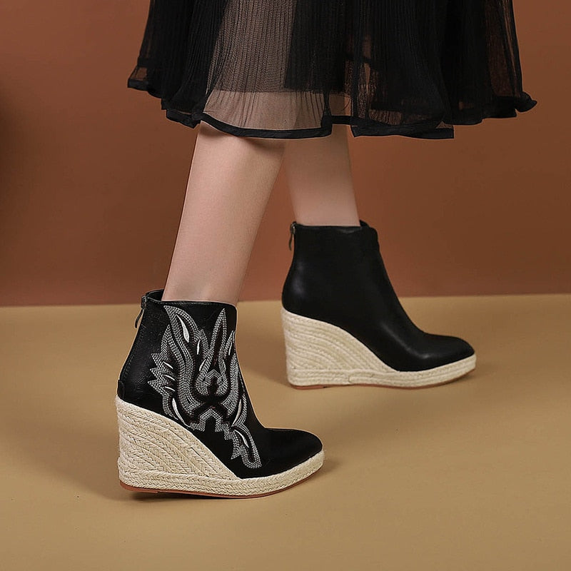 Straw Rope Weave Wedge Boot EMJP TRENDS