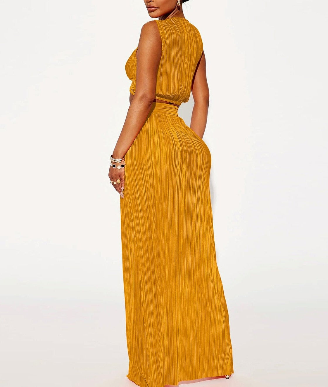 Pleated Women's Set Draped Hem Tank Midi Maxi Outfit Set