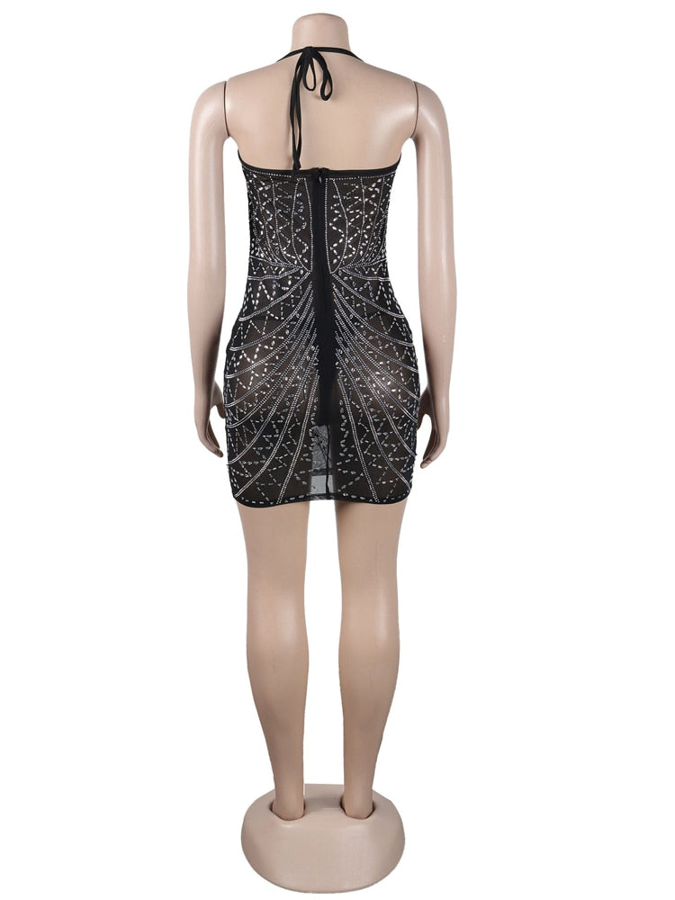 Chic Cut-Out Padded Rhinestone Short Dress