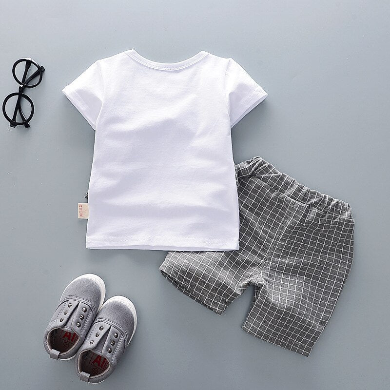 Boys Girl Cotton Clothes Kids Bowknot T-Shirt Shorts 2pcs/Sets Toddler
