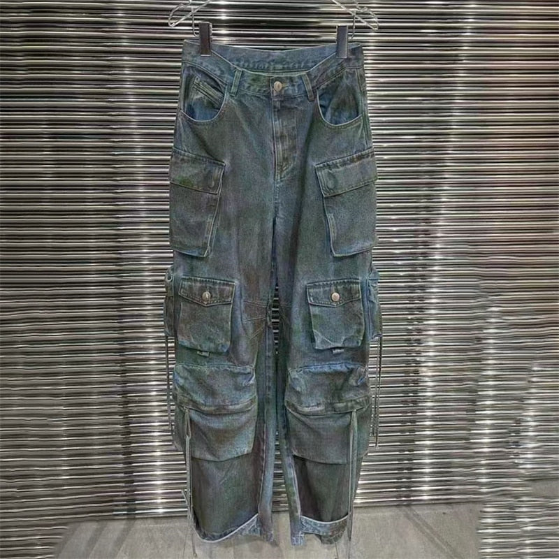 Women's Jeans Washed Process Korean Fashion Worn-out Cargo Pants