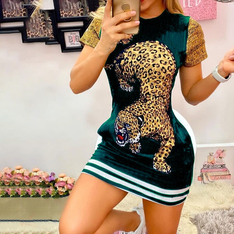 sexy daily wear O-neck cute tiger animal print short-sleeved