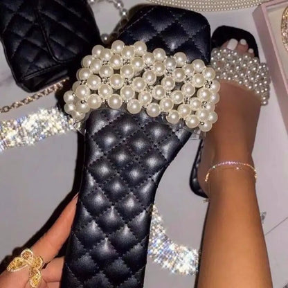 pearl rhinestone slippers fashion