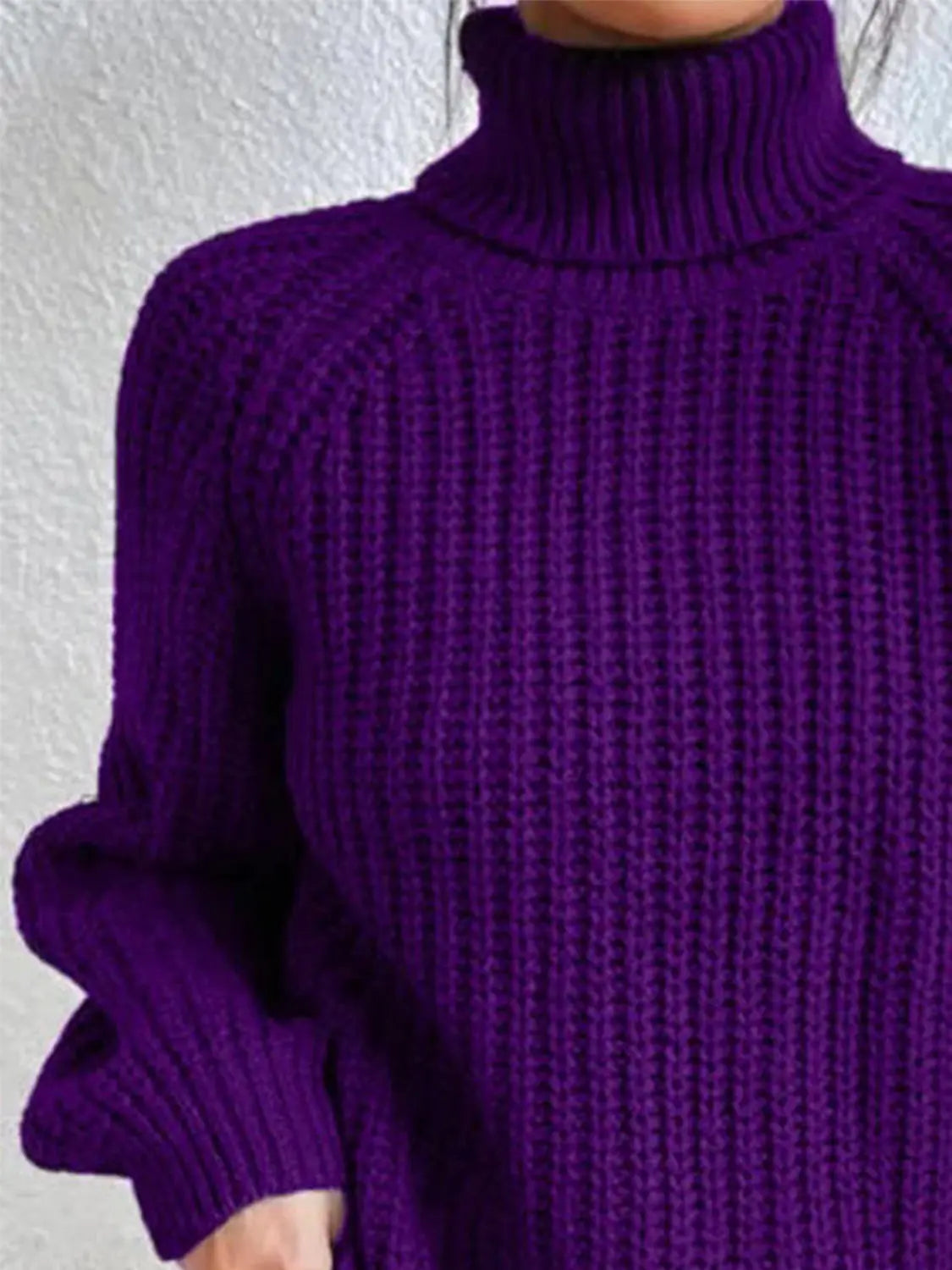 Full Size Turtleneck Rib-Knit Slit Sweater - Image #17