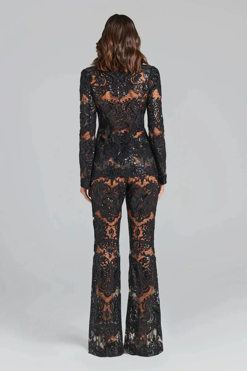 Sequins Women Suits Pants Set-Black - Image #3