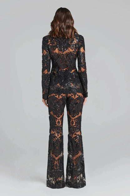 Sequins Women Suits Pants Set-Black - Image #3
