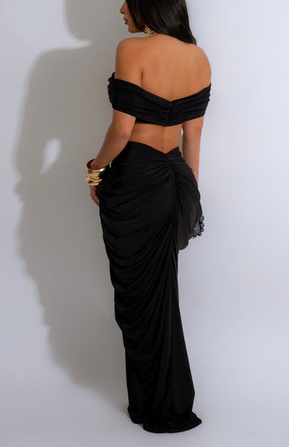 Solid Off Shoulder Tops Set Maxi Dress
