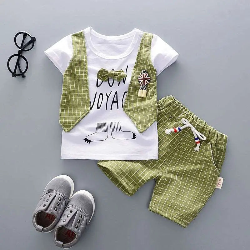 Boys Girl Cotton Clothes Kids Bowknot T-Shirt Shorts 2pcs/Sets Toddler