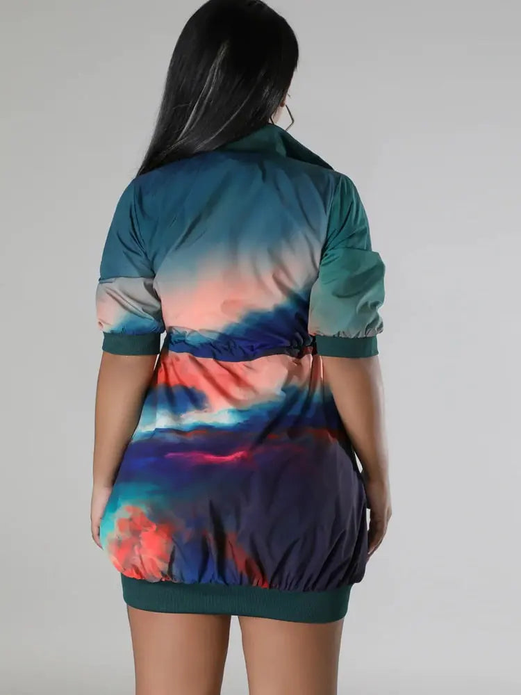 Short Sleeve Ombre Pockets Jackets Mini Dress - Image #2