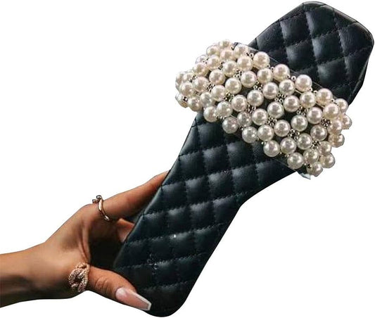 pearl rhinestone slippers fashion
