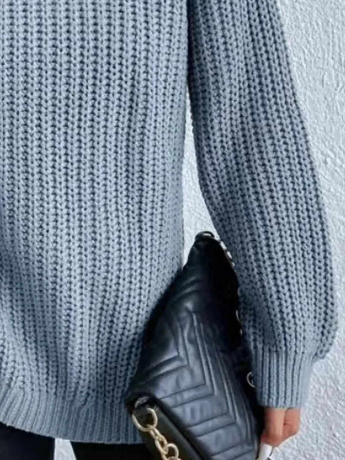Full Size Turtleneck Rib-Knit Slit Sweater - Image #27