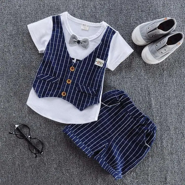 Boys Girl Cotton Clothes Kids Bowknot T-Shirt Shorts 2pcs/Sets Toddler
