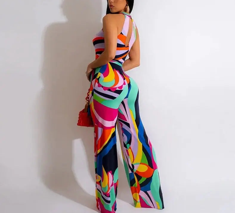 Tie Dye Print Sleeveless Jumpsuit - Image #1