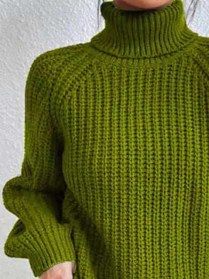 Full Size Turtleneck Rib-Knit Slit Sweater - Image #23