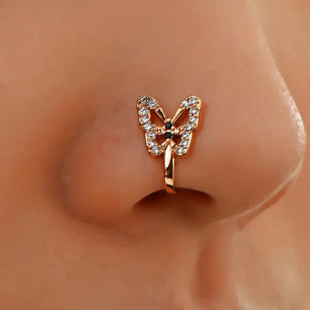 1Pc Crystal Butterfly Nose Ring Non Piercing Clip