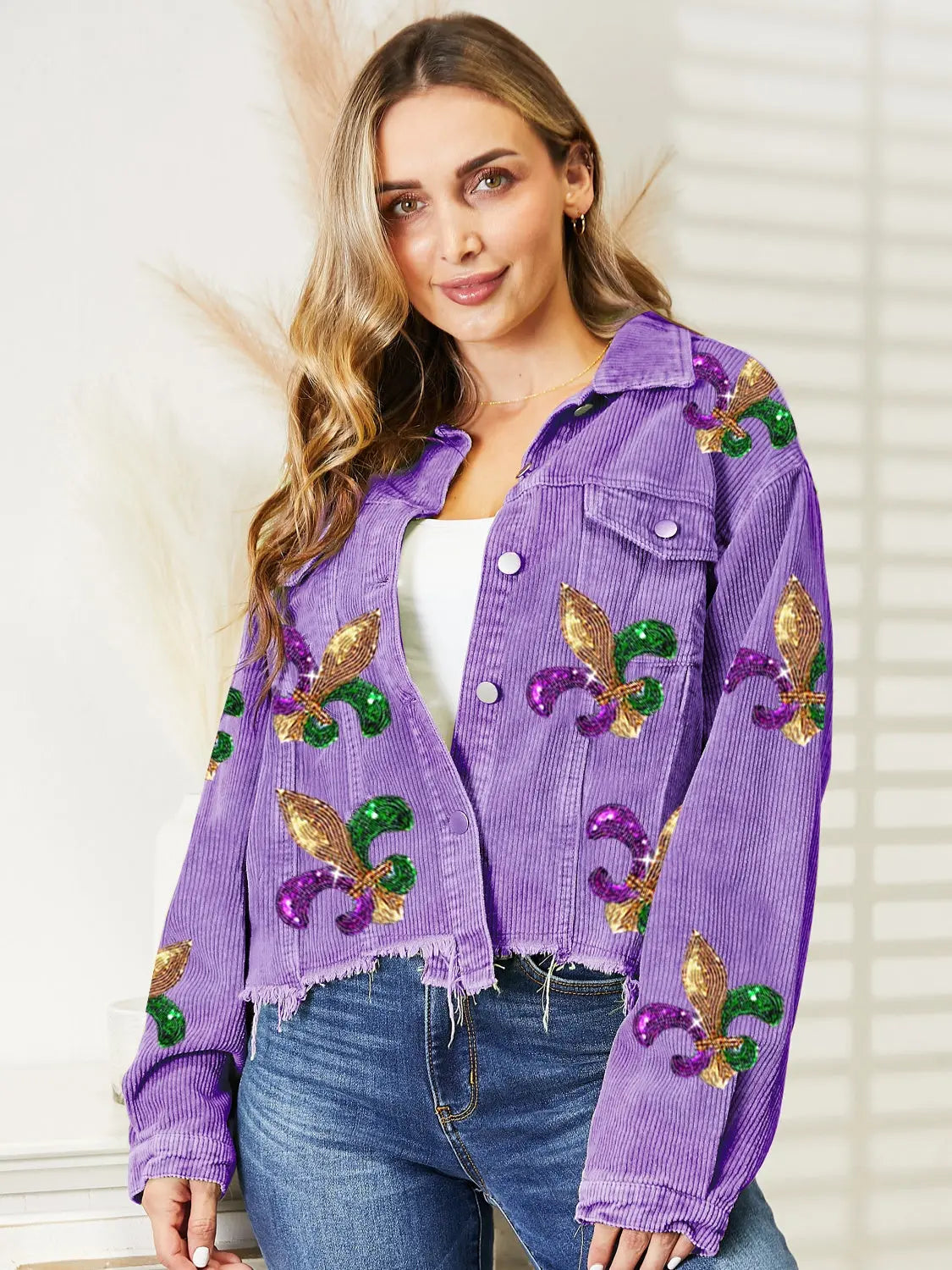 Sequin Raw Hem Jacket - Image #4
