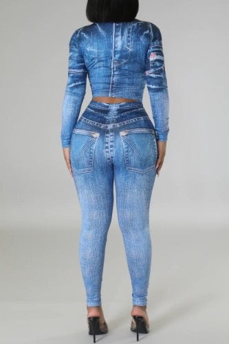 Jumpsuits Print O-neck Long Sleeve  Rompers