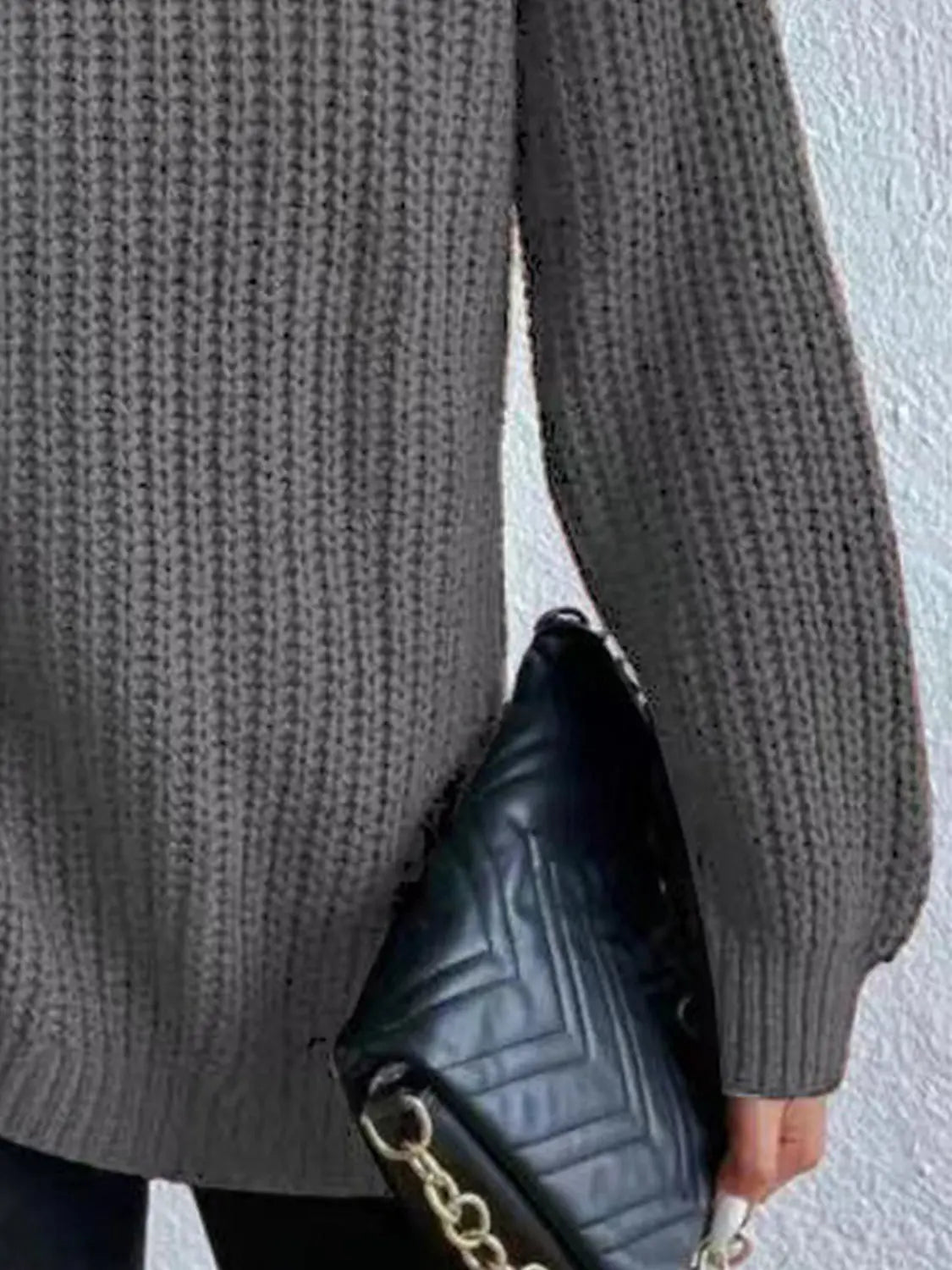 Full Size Turtleneck Rib-Knit Slit Sweater - Image #88