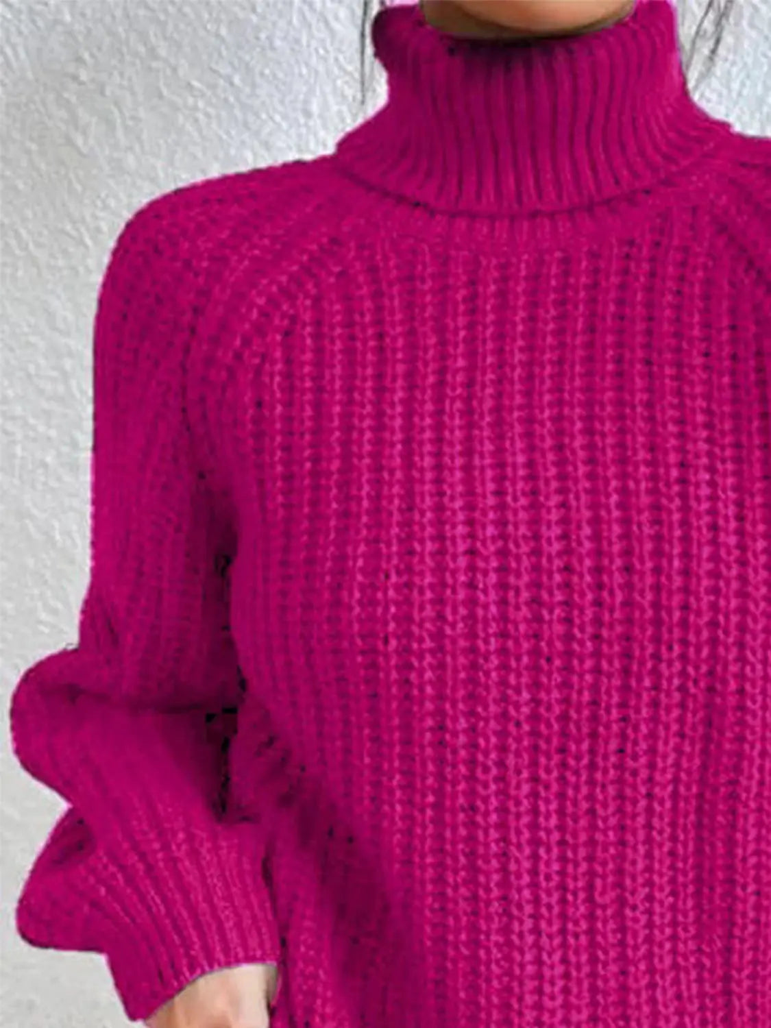 Full Size Turtleneck Rib-Knit Slit Sweater - Image #14