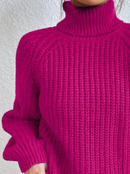 Full Size Turtleneck Rib-Knit Slit Sweater - Image #14