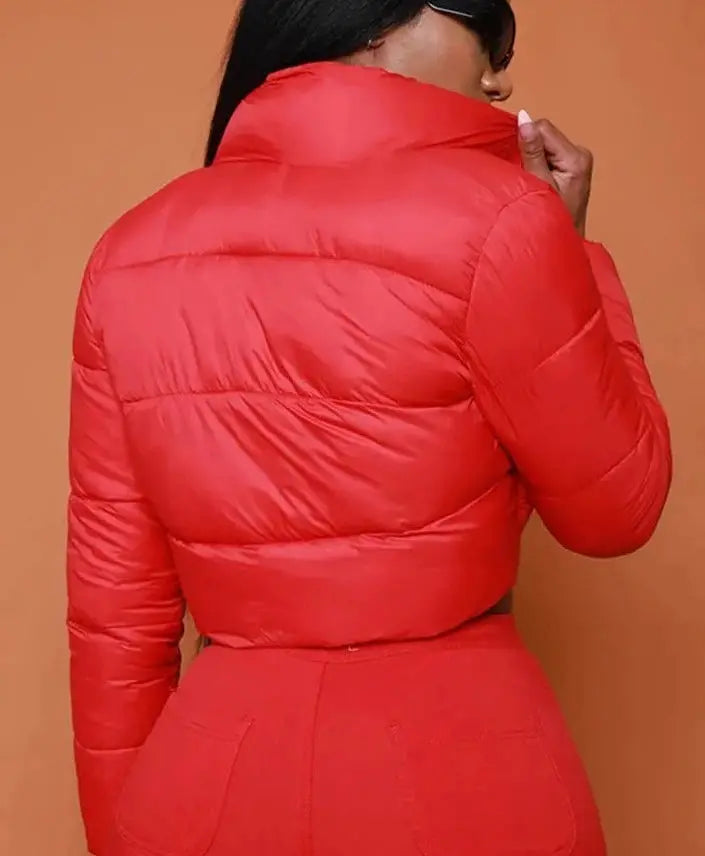 Women's Collar Button Up Puffer Jacket - Image #2