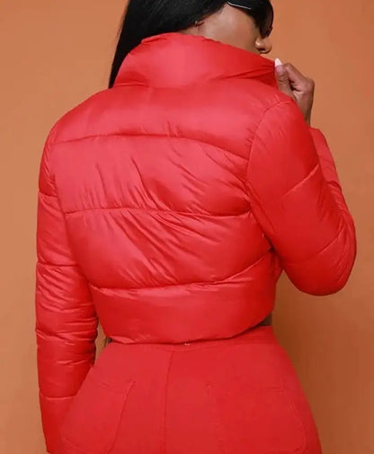 Women's Collar Button Up Puffer Jacket - Image #2