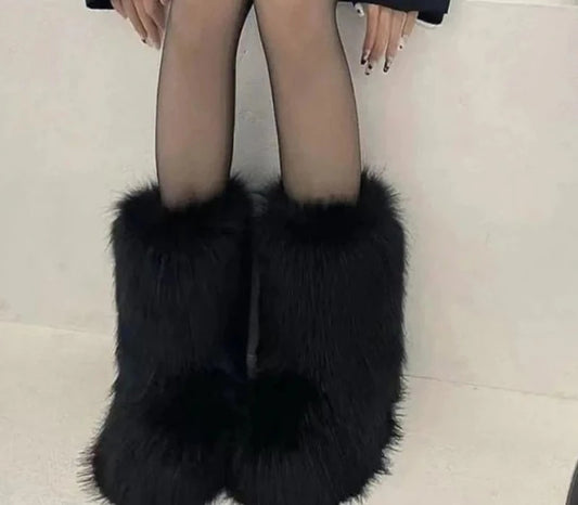  Faux Fox Fur Boots Woman