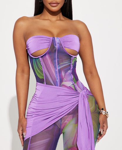 Mesh Jumpsuit -Purple/Combo