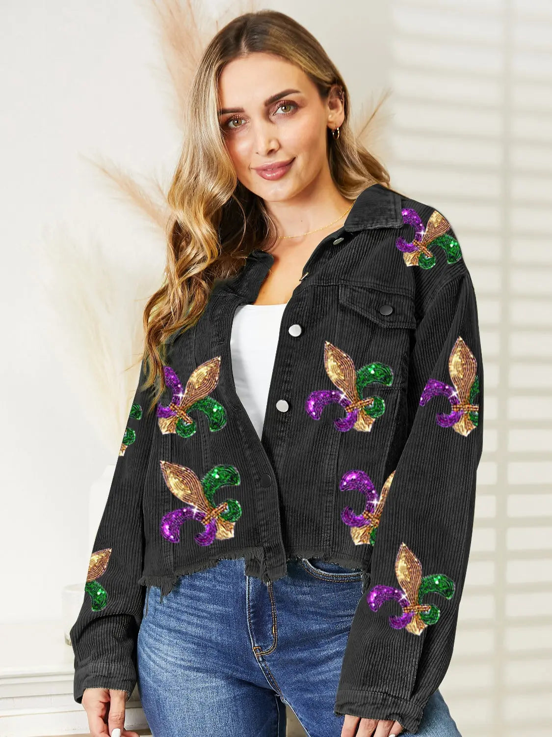 Sequin Raw Hem Jacket - Image #1