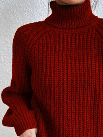 Full Size Turtleneck Rib-Knit Slit Sweater - Image #11