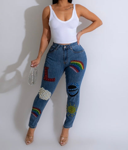 Princess Love Rhinestones Denim Jean