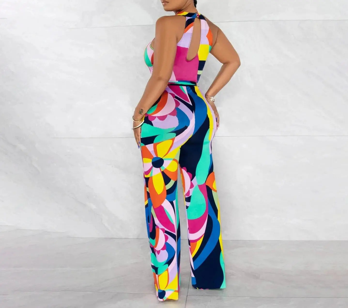 Tie Dye Print Sleeveless Jumpsuit - Image #4