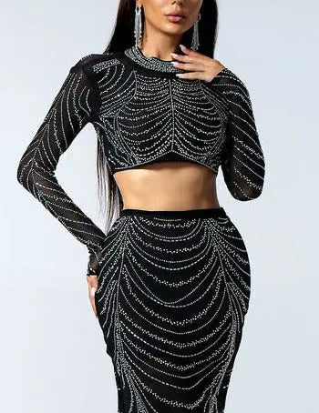 Sheer Mesh See Through Dress- Black - Image #1
