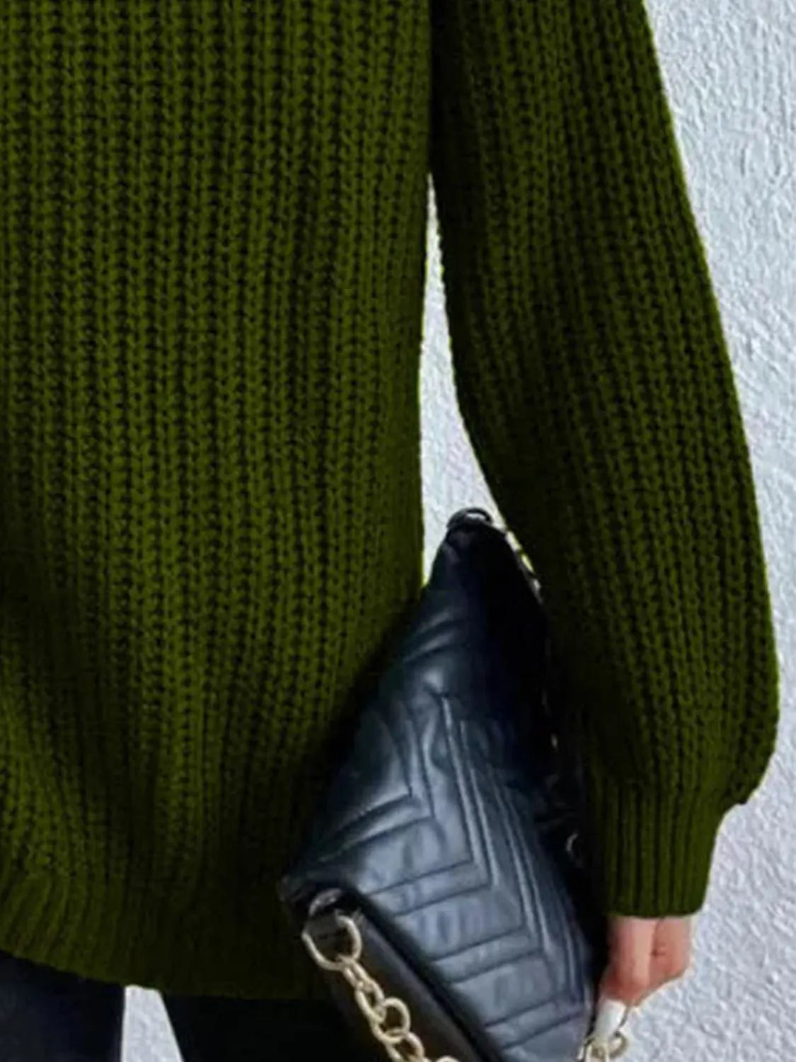 Full Size Turtleneck Rib-Knit Slit Sweater - Image #37