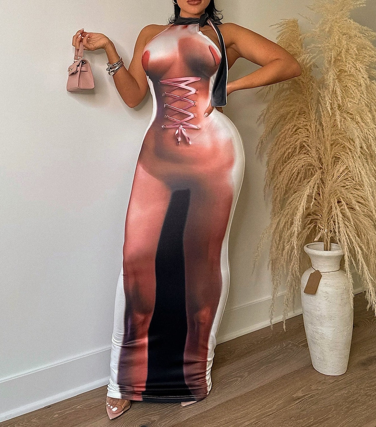 Women's Body Printing O-Collar Sleeveless Dresses