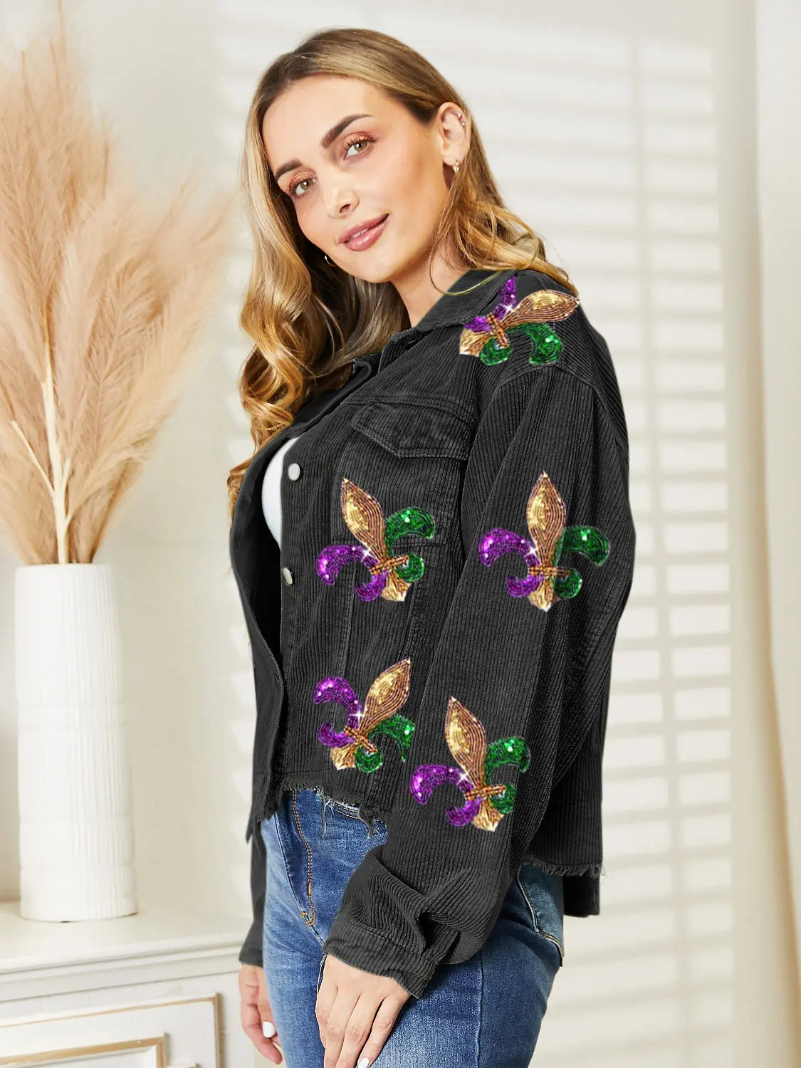 Sequin Raw Hem Jacket - Image #3