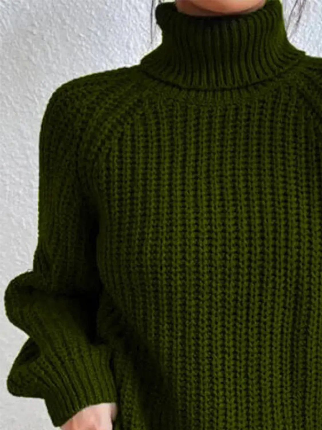 Full Size Turtleneck Rib-Knit Slit Sweater - Image #35