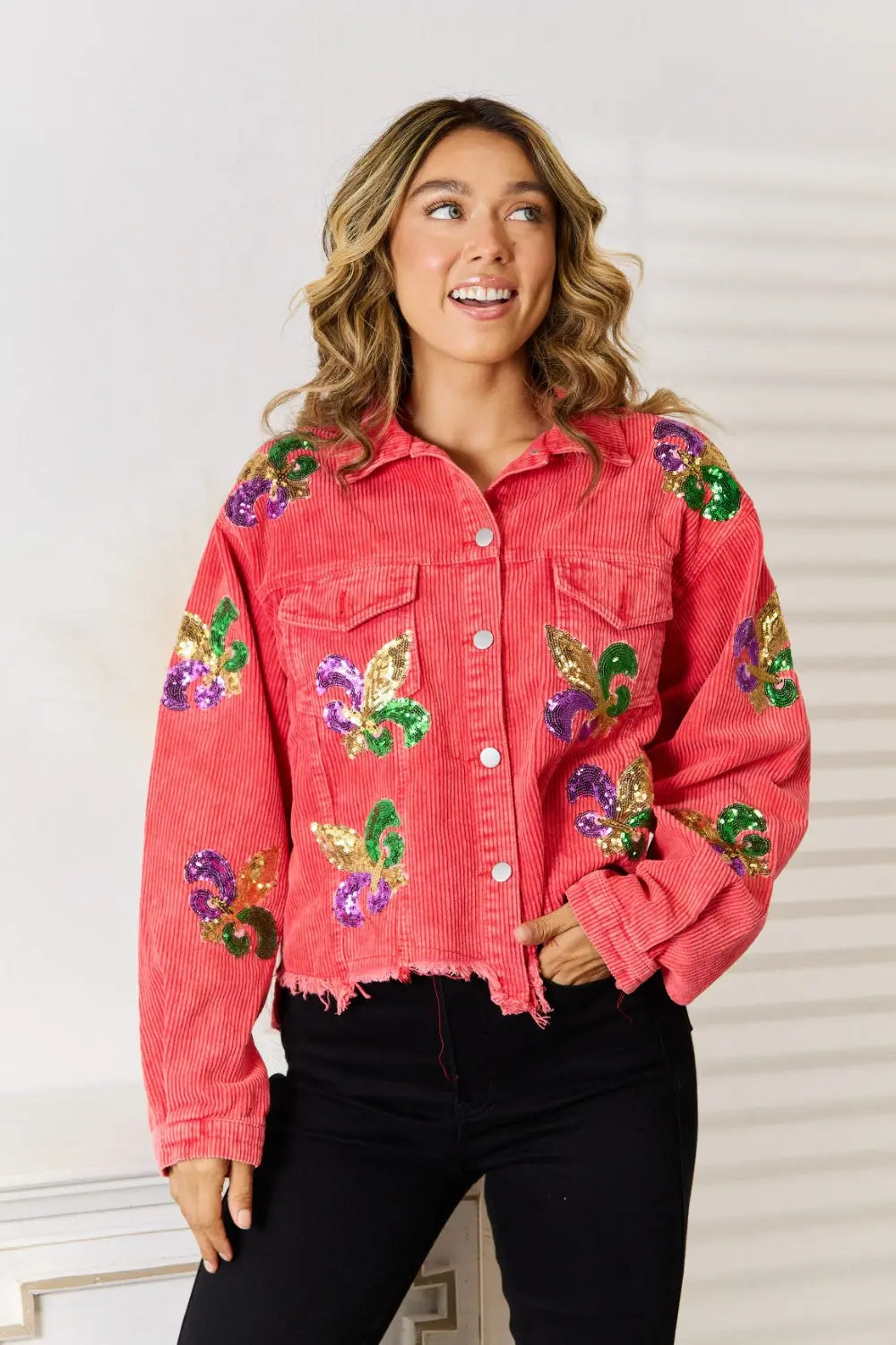 Sequin Raw Hem Jacket - Image #10