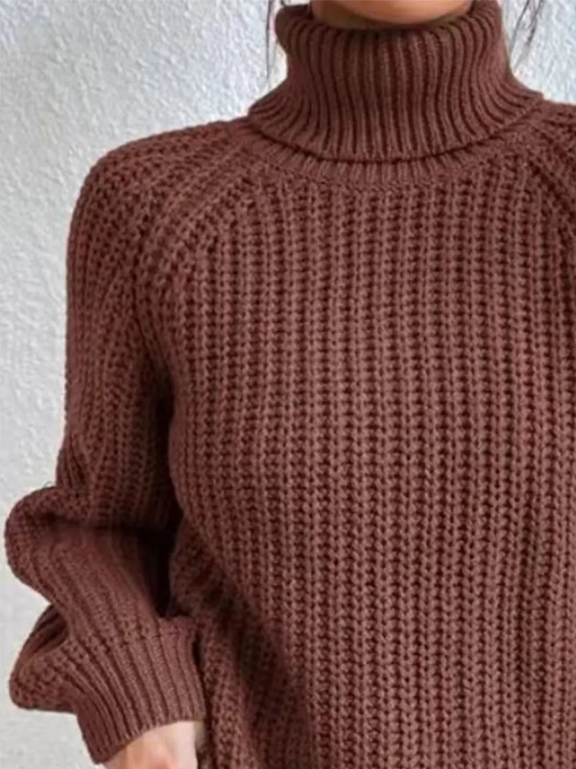 Full Size Turtleneck Rib-Knit Slit Sweater - Image #32