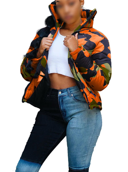 Camouflage Orange Cotton  Coat Short Jacket